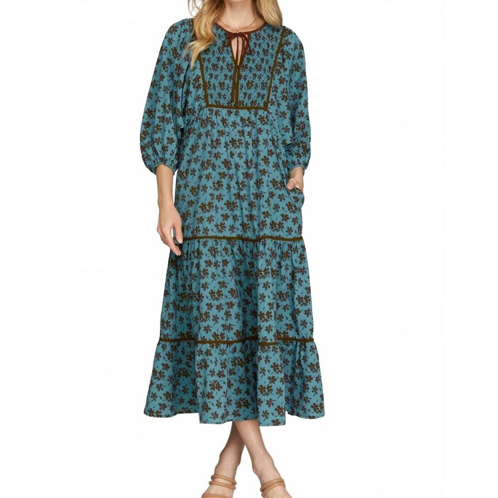 NEW STYLE U amelia tiered midi dress in teal